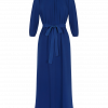 Valentina Dress Azul, de frente con cinturón.