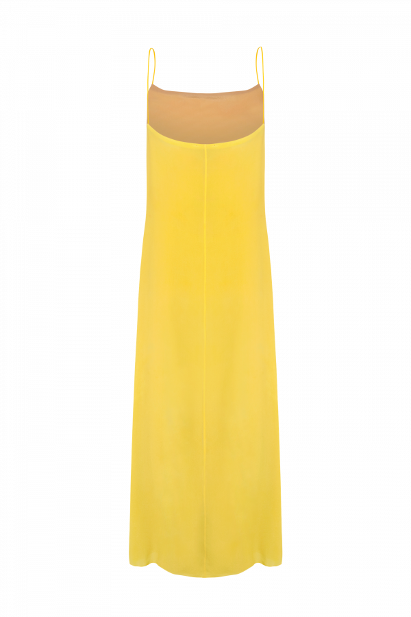 Flor Reversible Dress, espalda. En modo amarillo.