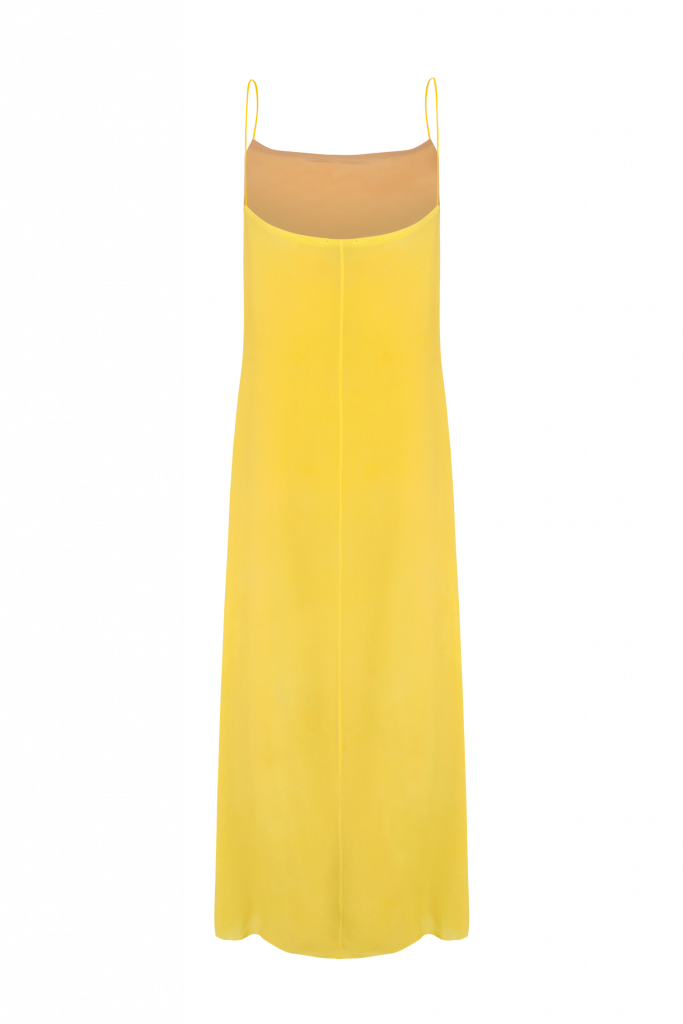 Flor Reversible Dress, espalda. En modo amarillo.