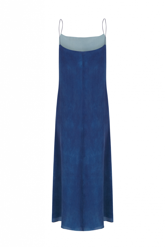 Flor Reversible Dress en Azules, parte de atrás